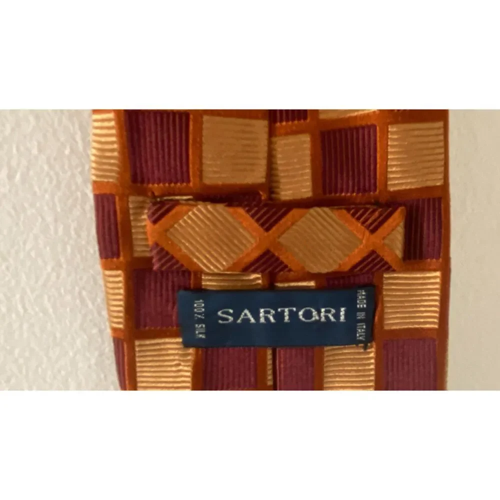 Sartori 100% Silk Red Orange Checkered Men's Tie Made in Italy